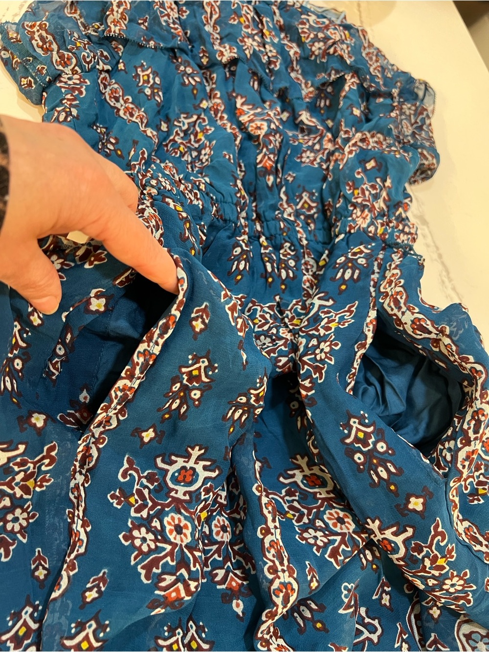 Anthropologie Ruffled Blue Floral Printed Dress Bohemian Style Women’s size S - Picture 15 of 16